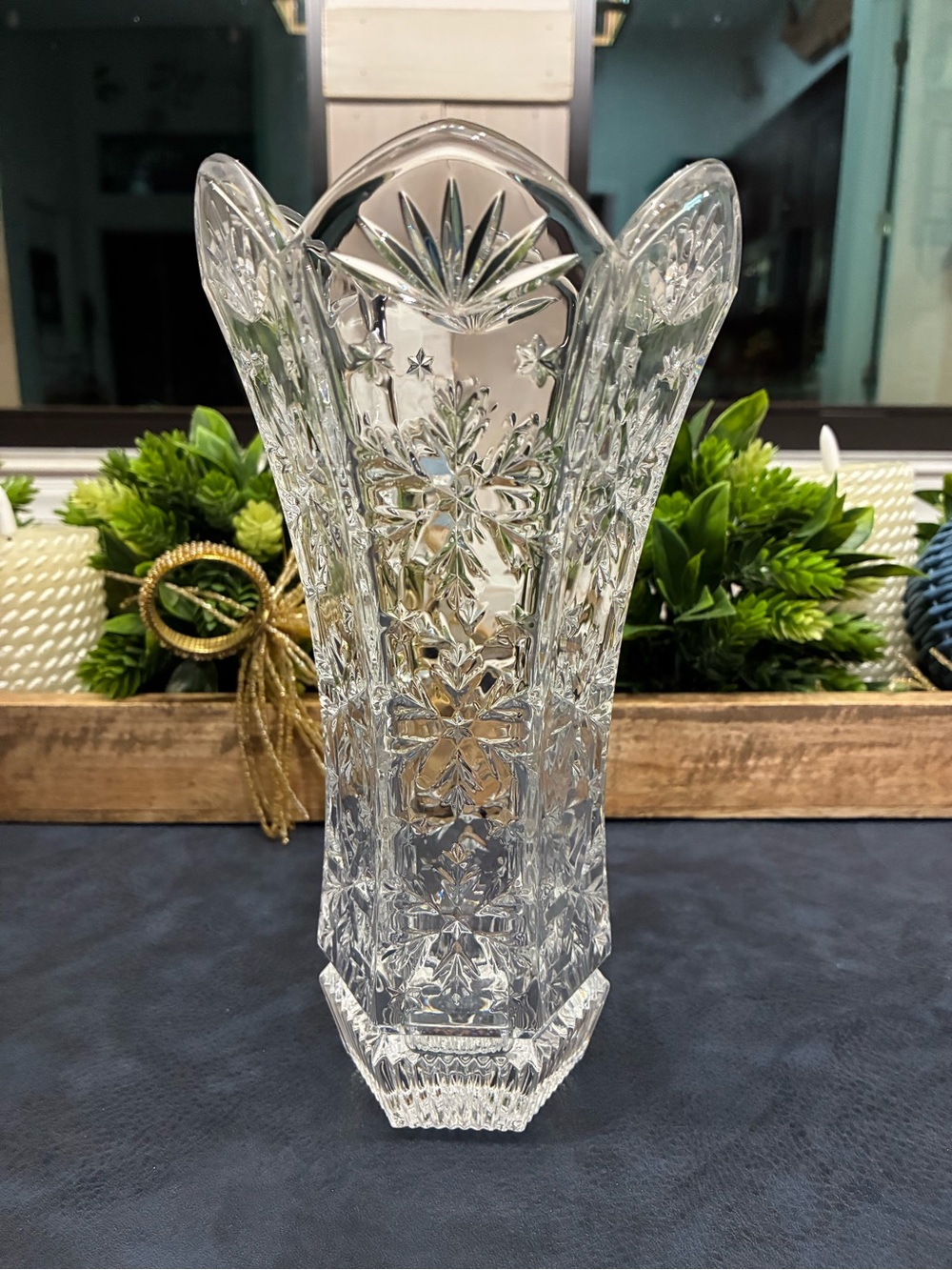 Vintage Crystal Snowflake-Cut Vase